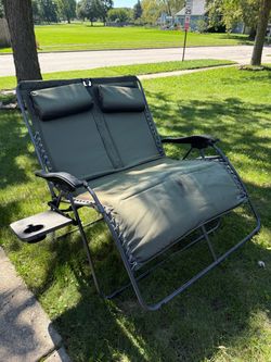 Green two seater outdoor loveseat, furniture