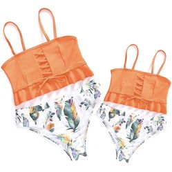 Family Swimsuits Matching Set Women and Girls Sports High Waisted Bikini Set Ruffled Two Piece Athletic Bathing Suits
