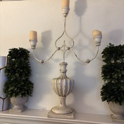 Vintage Distressed White Candle Holder Candelabra Decor Piece