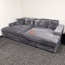Oversized Corduroy Sleep Sofa Bed, Double Chaise Modular Sectional Couch