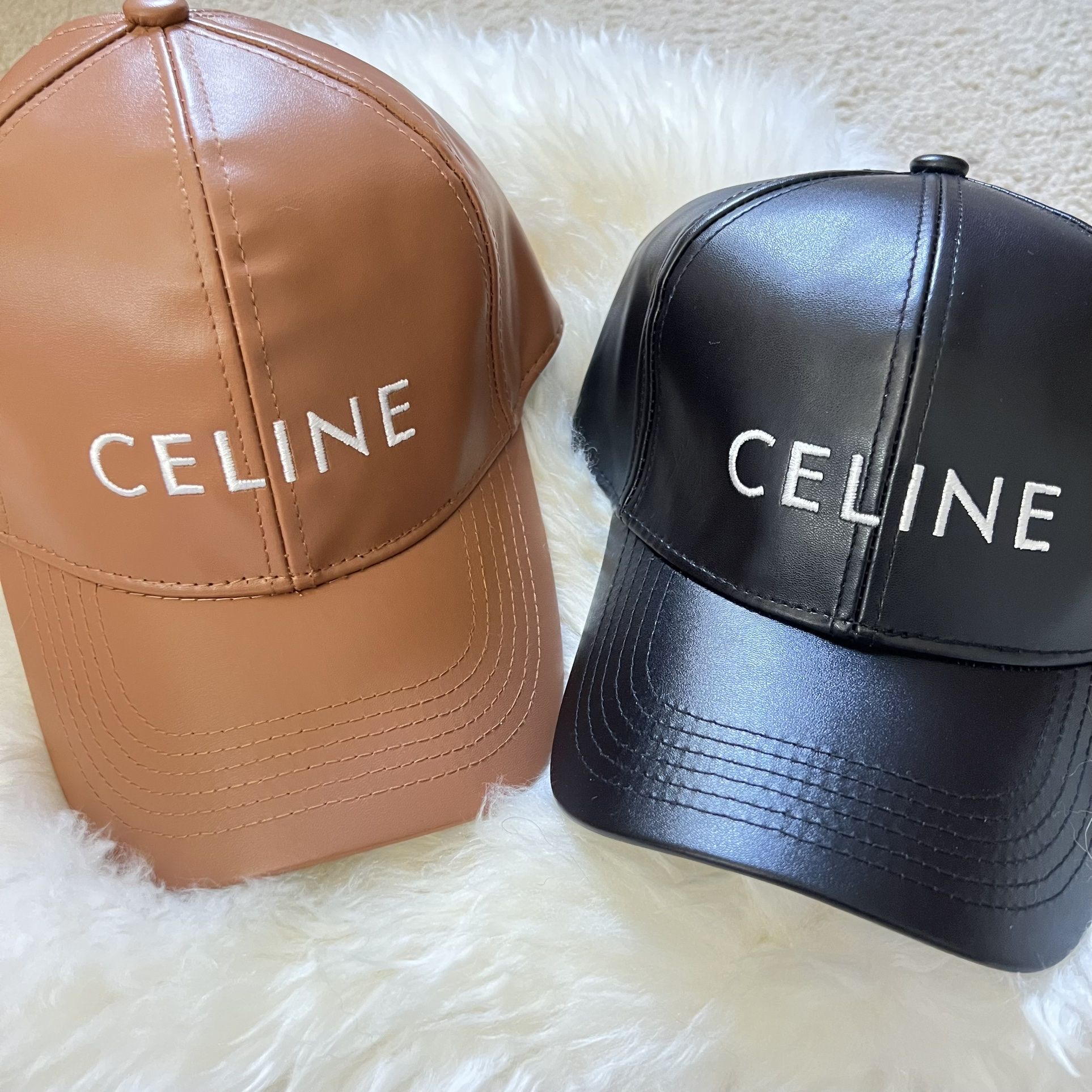 Celine leather Baseball cap Brown Black 2 pack for Sale in 