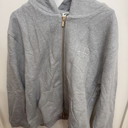 Miu miu FW 2023 Embroidered Cotton Grey Hoodie Size Large
