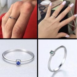 Super cute 925 Sterling Silver Ring With Blue, Pink Or Green Crystal 