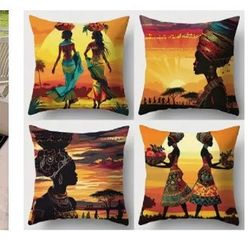 4 African throw  Pillows new 