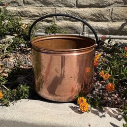 Vintage Copper Apple Butter Bucket. 10” By 12”. Wrought Iron Handle.