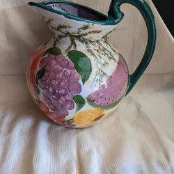 Lesal Studio Hand Painted Large Ceramic Pitcher Summer Fruits