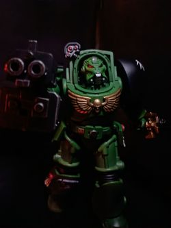 Warhammer 40k Salamander Terminator with Power Sword, Storm Bolter, and hand Accessories