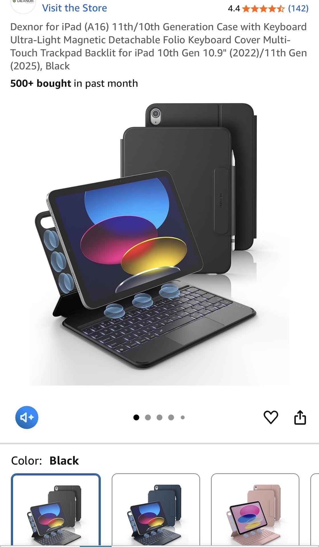 Dexnor for iPad (A16) 11th/10th Generation Case with Keyboard Ultra-Light Magnetic Detachable Folio Keyboard Cover Multi-Touch Trackpad Backlit for iP
