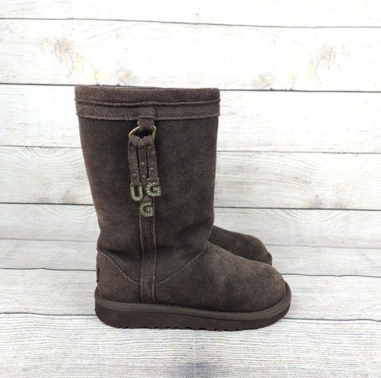 UGG Australia Girls Larynn 1005396K Brown Leather Pull On Snow Boot Size US 2