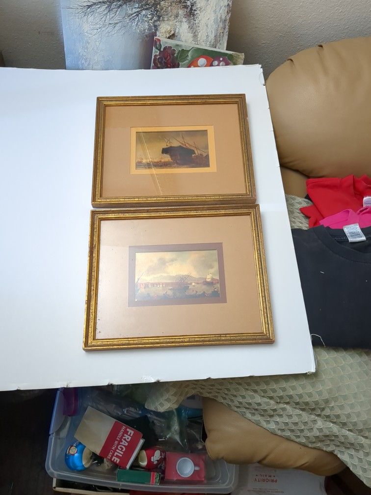 Vintage Ship Prints Frames Measure Approx 13 1/2 X 11"