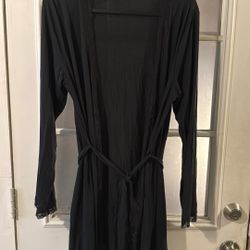 Victoria Secret Black Robe With Lace Trim Size M/L