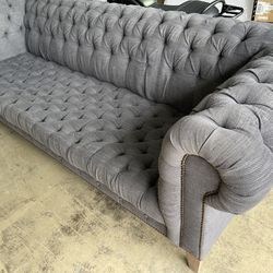 9ft tufted sofa couch grey blue
