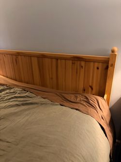 IKEA pine wood king bed frame with storage