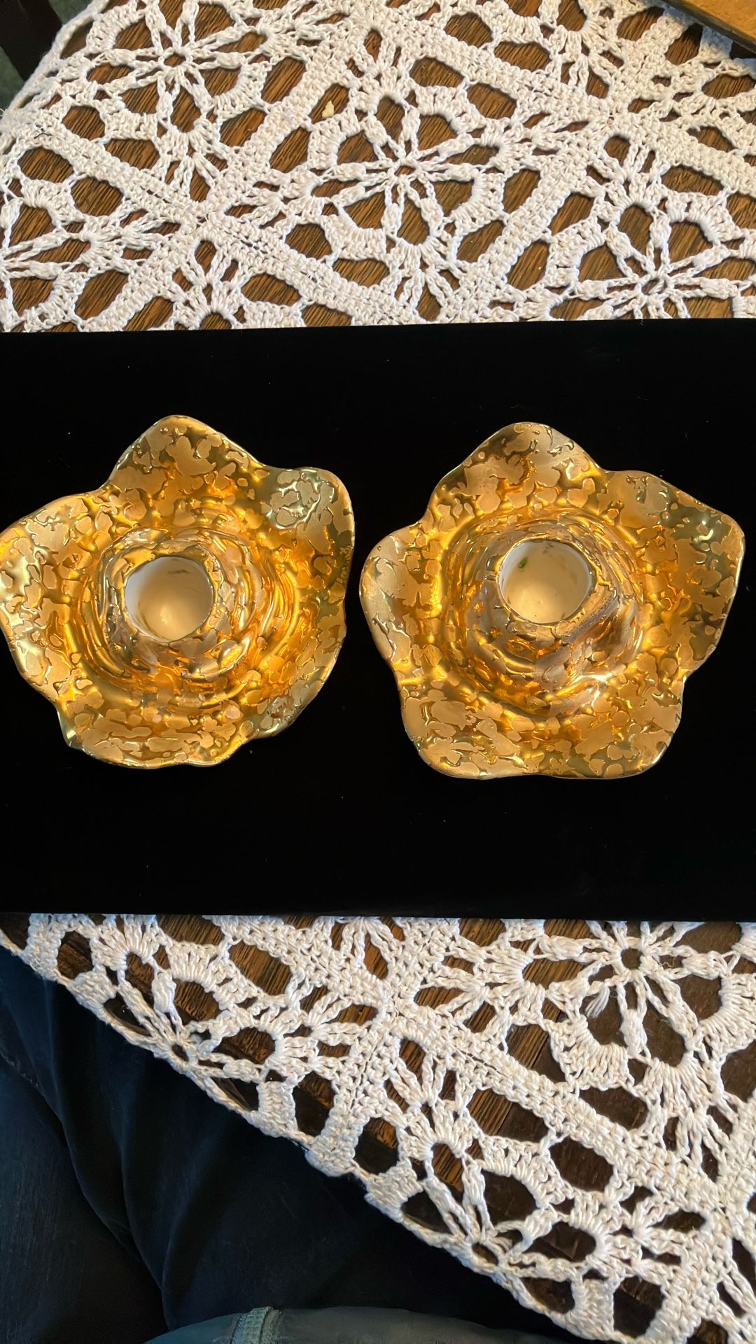 Vintage Mid Century 22k Gold Lotus Shaped Candle Holders