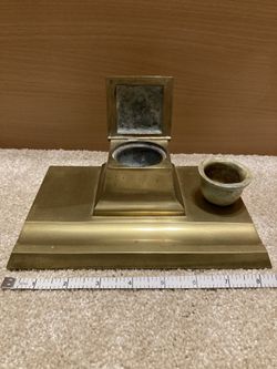 Vintage Brass Inkwell Art Deco 9” x 6”