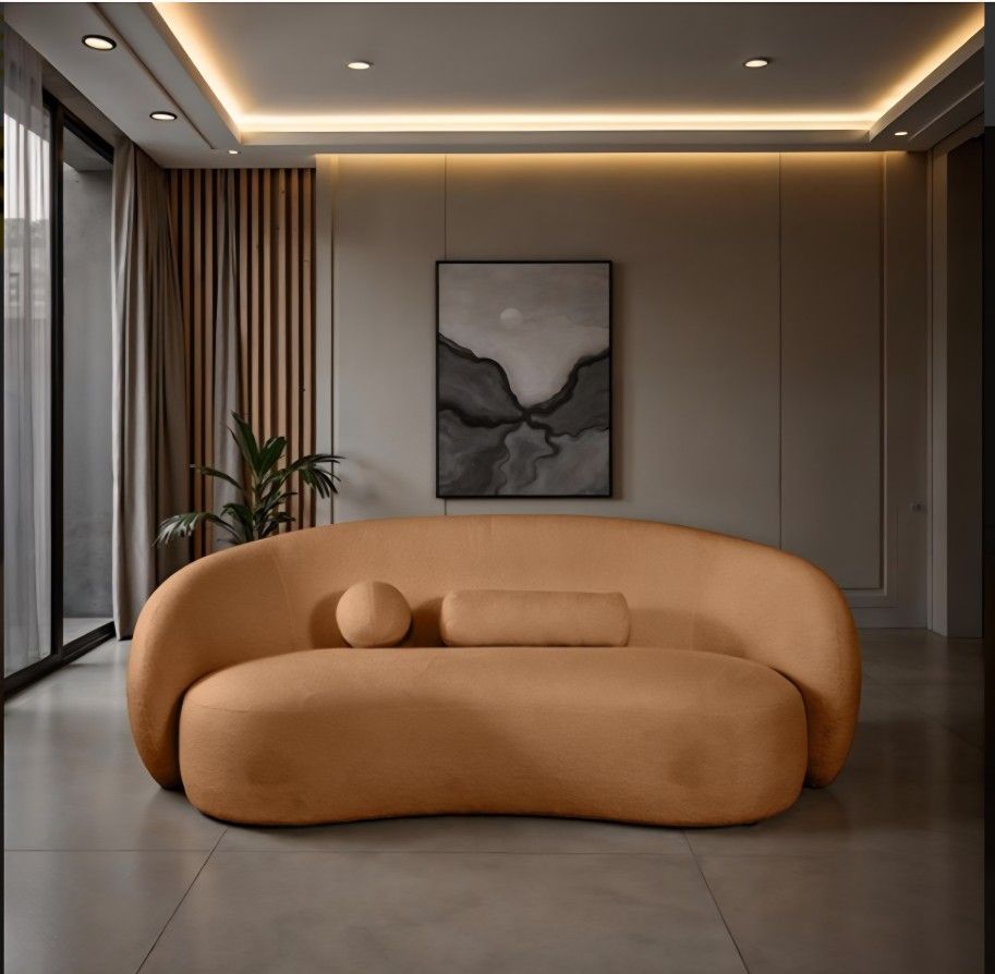 Curved Sofa Terracota Brown Chenille Fabric. New Especial Price