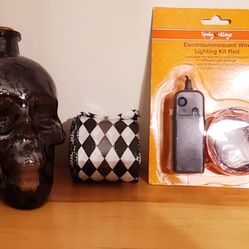 Electroluminescent Red Wire Lights, Skull Glass,  Ribbon  Halloween New