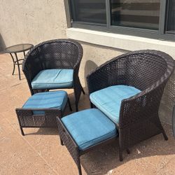 Chairs With Cushions And Foot Stool  