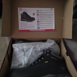 Reebok Mens Black Leather Work Boots Beamer Hiker WP Met Guard