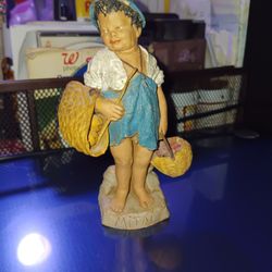 Small All Bisque Figure Holding Baskets Marked "MITAI" and "MARSAL"