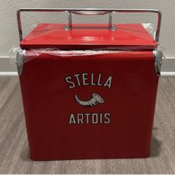 NEW - Vintage Style - Red Stella Artois Metal Cooler With Bottle Opener