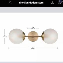 Celestia 19.5 in. 2-Light Matte Brass Wall Sconce Light with Frosted Glass Shades for Indoor Use. L-4042