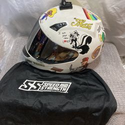 Clean Used SPEED & STRENGTH CUSTOM LOONEY TUNES THEMED MOTORCYCLE / MOPED HELMET, Size: Large