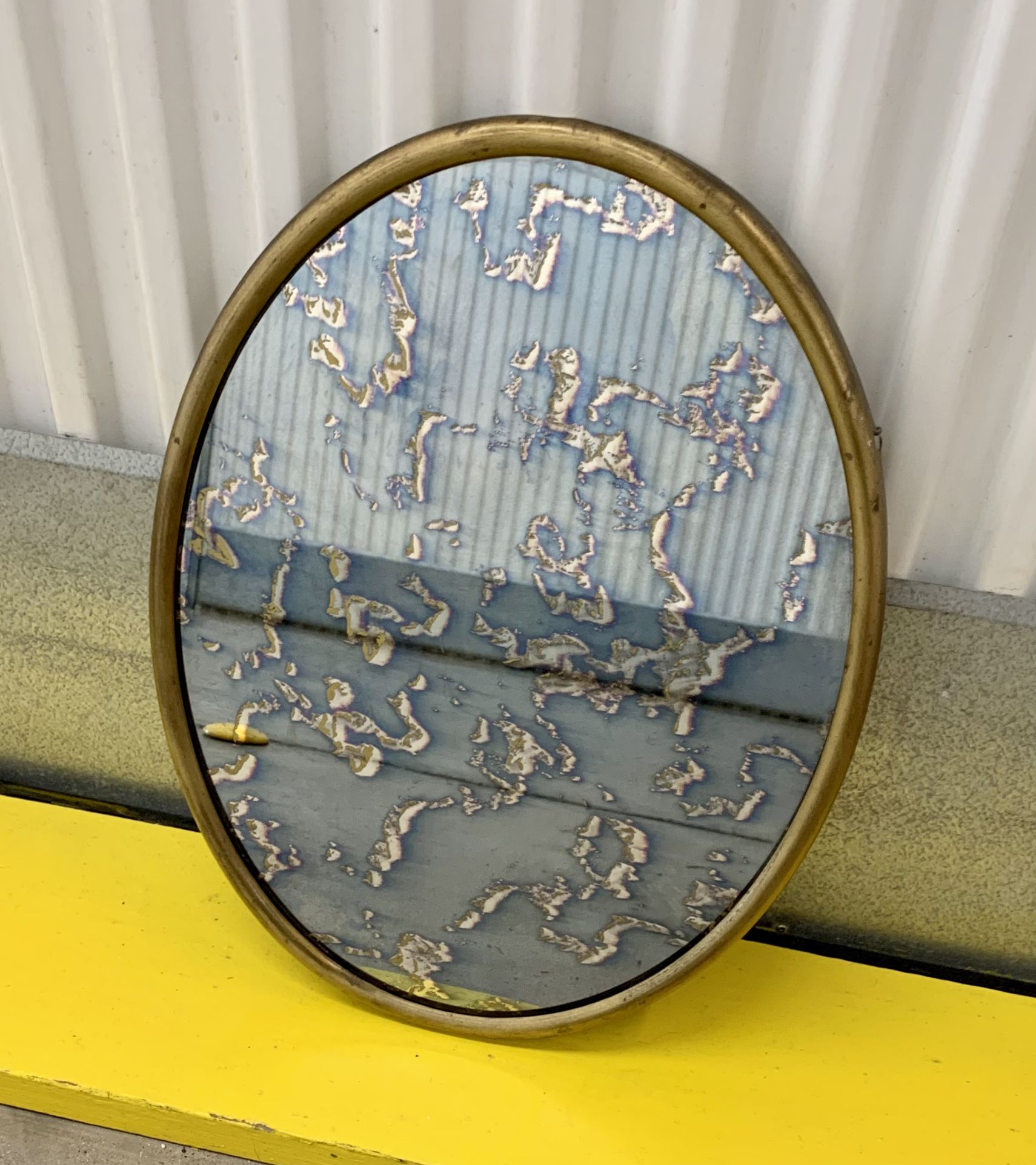 Antique 1900’s Italian brass frame original foxed glass oval vanity wall mirror
