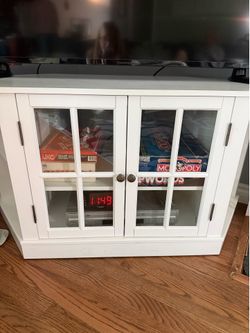 White 46” Corner Media Stand with side bookcases