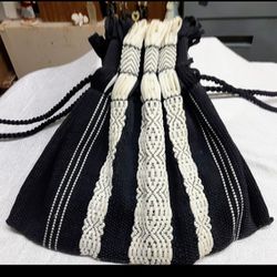 Black & White Boho Pull String Sachel 