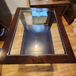 Glass Top Wooden End Table