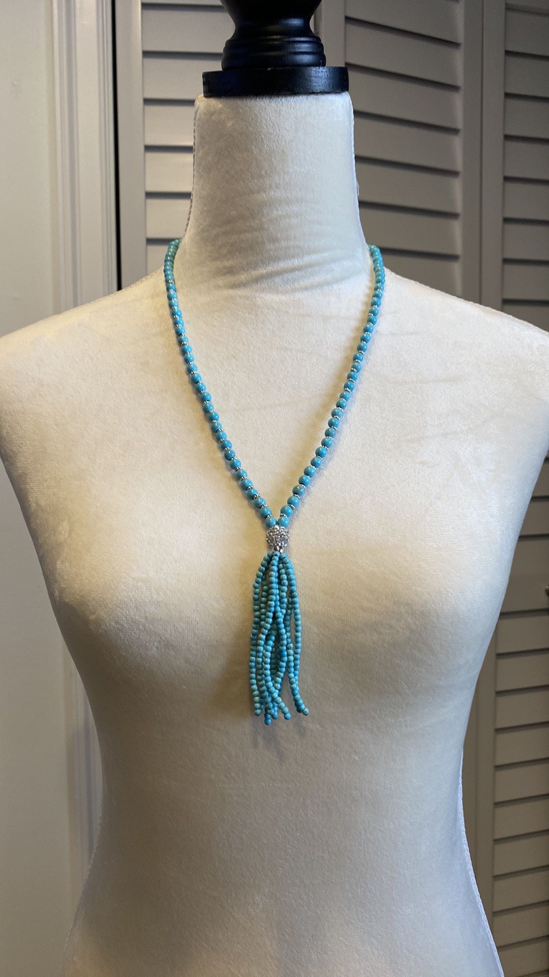 Crystal & Turquoise Tassel Lariat Necklace