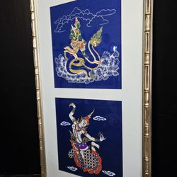 Vintage Traditional Thai Silk Paintings 16.5"×20"