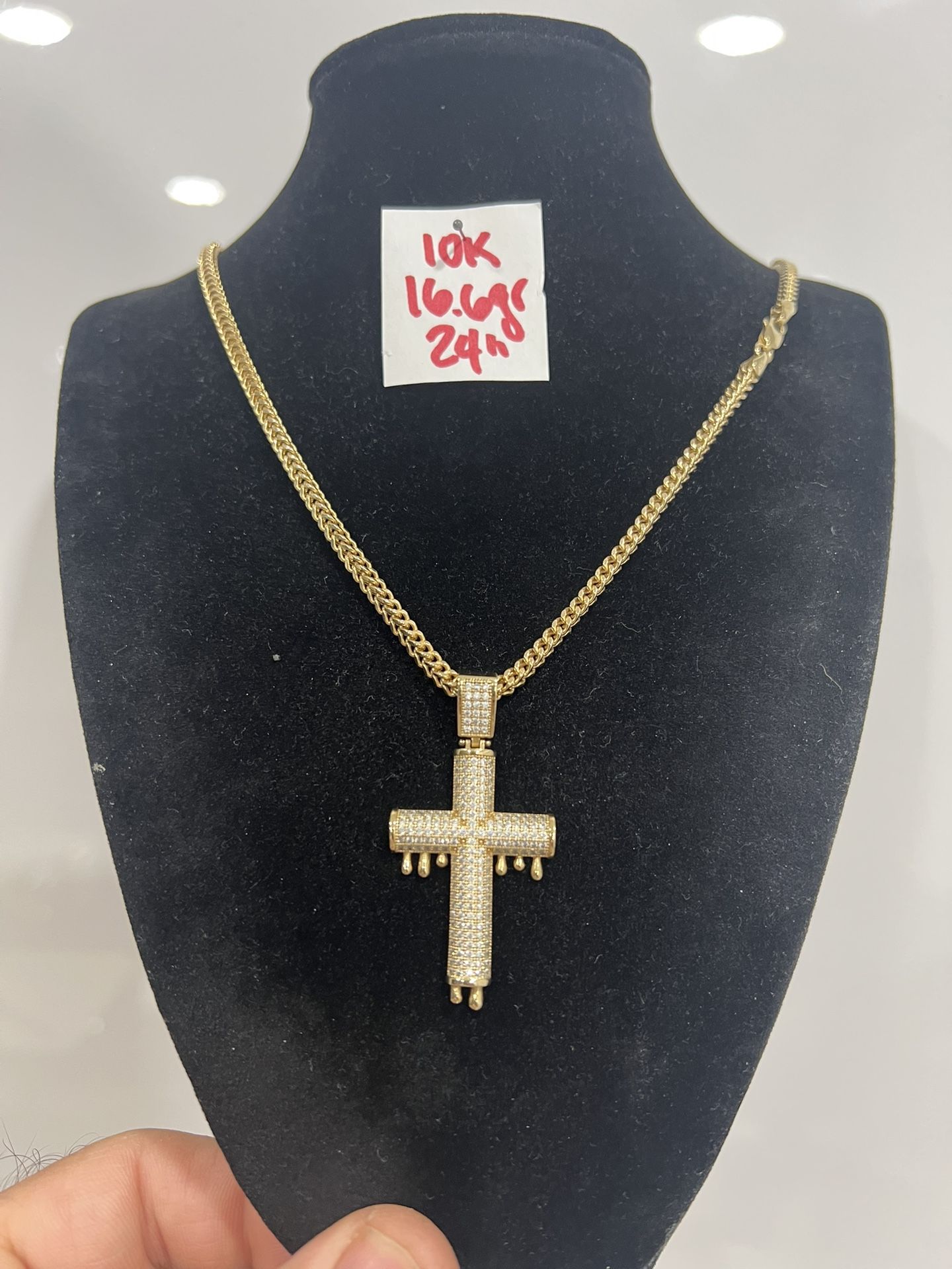 10K Yellow Gold Franco Chain and Pendant For Wedding 16.6Gr 24 Inches Long 