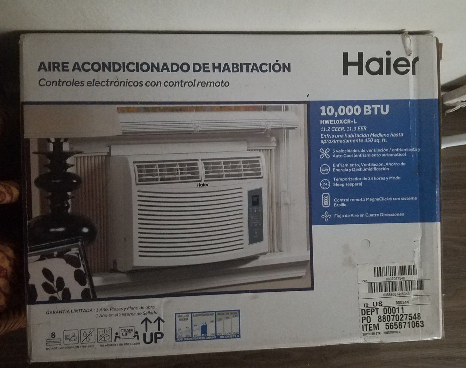 Haier 10,000 BTU room air conditioner . Aire acondicionado de habitación