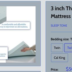 3 Inch Mattress Topper Twin, Gel Memory Foam Infused Bed