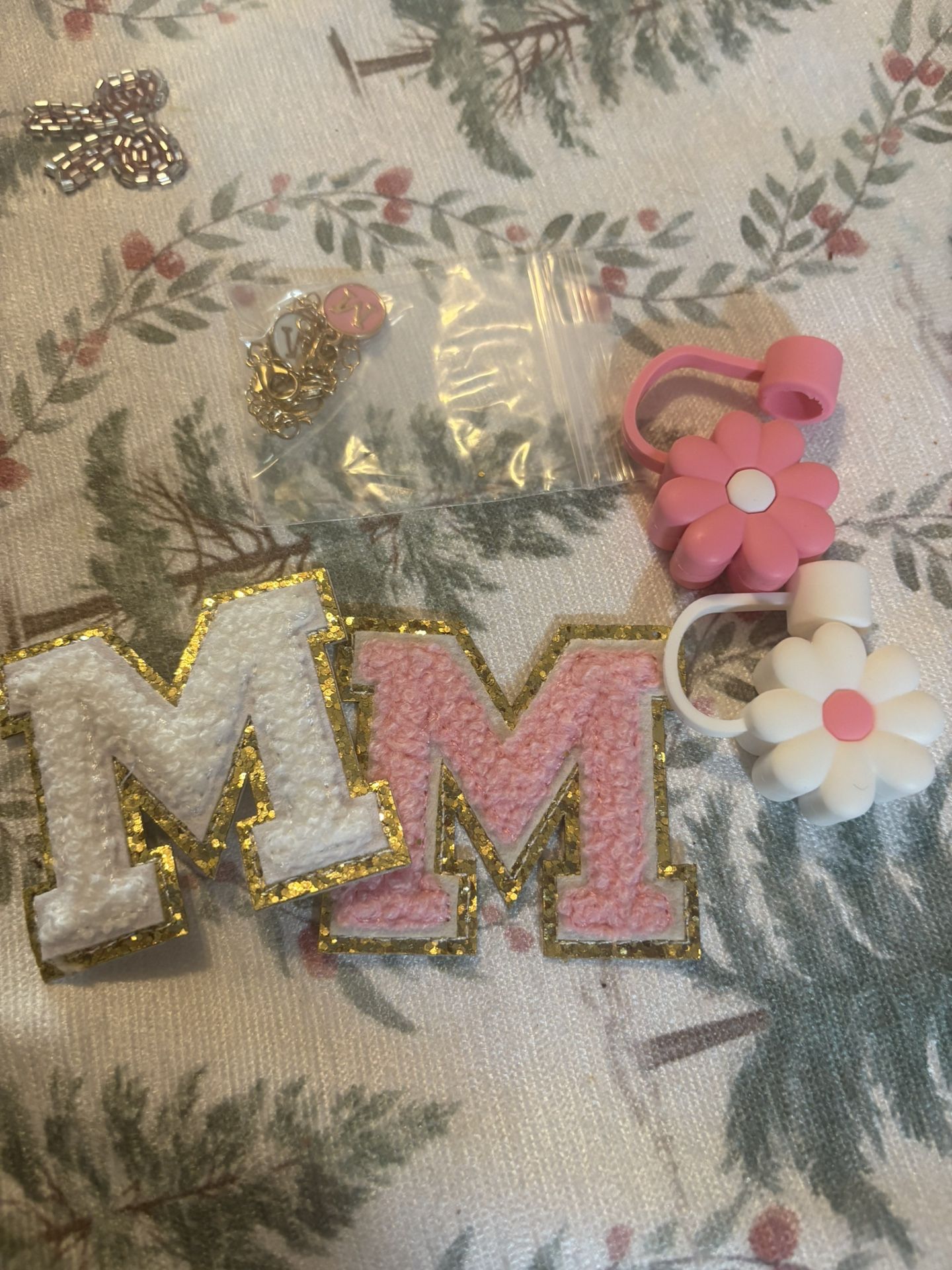 M Initial Cup Decoration(Flower Straw Topper)