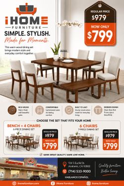 DINNING  TABLE SET (BENCH+4 CH OR 6CH