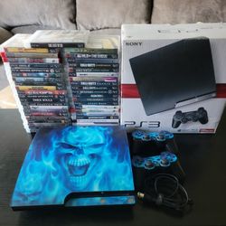 PS3 Console, 2 Controllers, 39 Games And The Original Box With Paper work. All In Excellent Condition.  No Scratches On The Disks.  