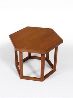 Mid-Century Modern Hexagonal Walnut Side Table, c.1960's - Delivery Available