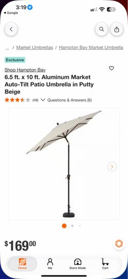 Hampton Bay 6.5 ft. x 10 ft. Aluminum Market Auto-Tilt Patio Umbrella in Putty Beige