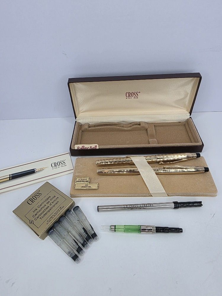 Vtg Cross 4505 Selectip Pen Set 10K Gold Filled Rolling Ball & Fountain + EXTRAS