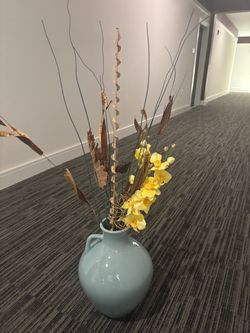 Large Decorative Floor Vase with Floral Arrangement