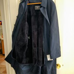 Vintage Botany 500 Navy Faux Fur Lined Overcoat Raincoat