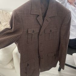 Drago - Lanificio in Biella, Brown plaid Safari Jacket