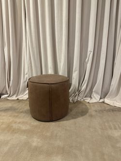 Brand new Nubuck Round Leather Pouf - mink color