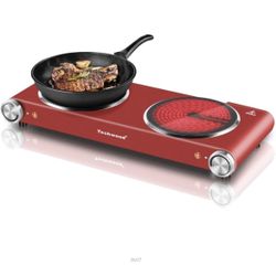 Techwood Double Hot Plates For Cooking, Red 