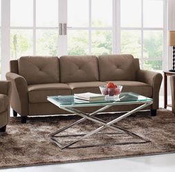 Wayfair Taupe/Camel Soft Microfiber Comfortable 3-seater Sofa 83.5 inches