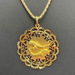 18k solid yellow gold Pisces zodiac sign fish pendant