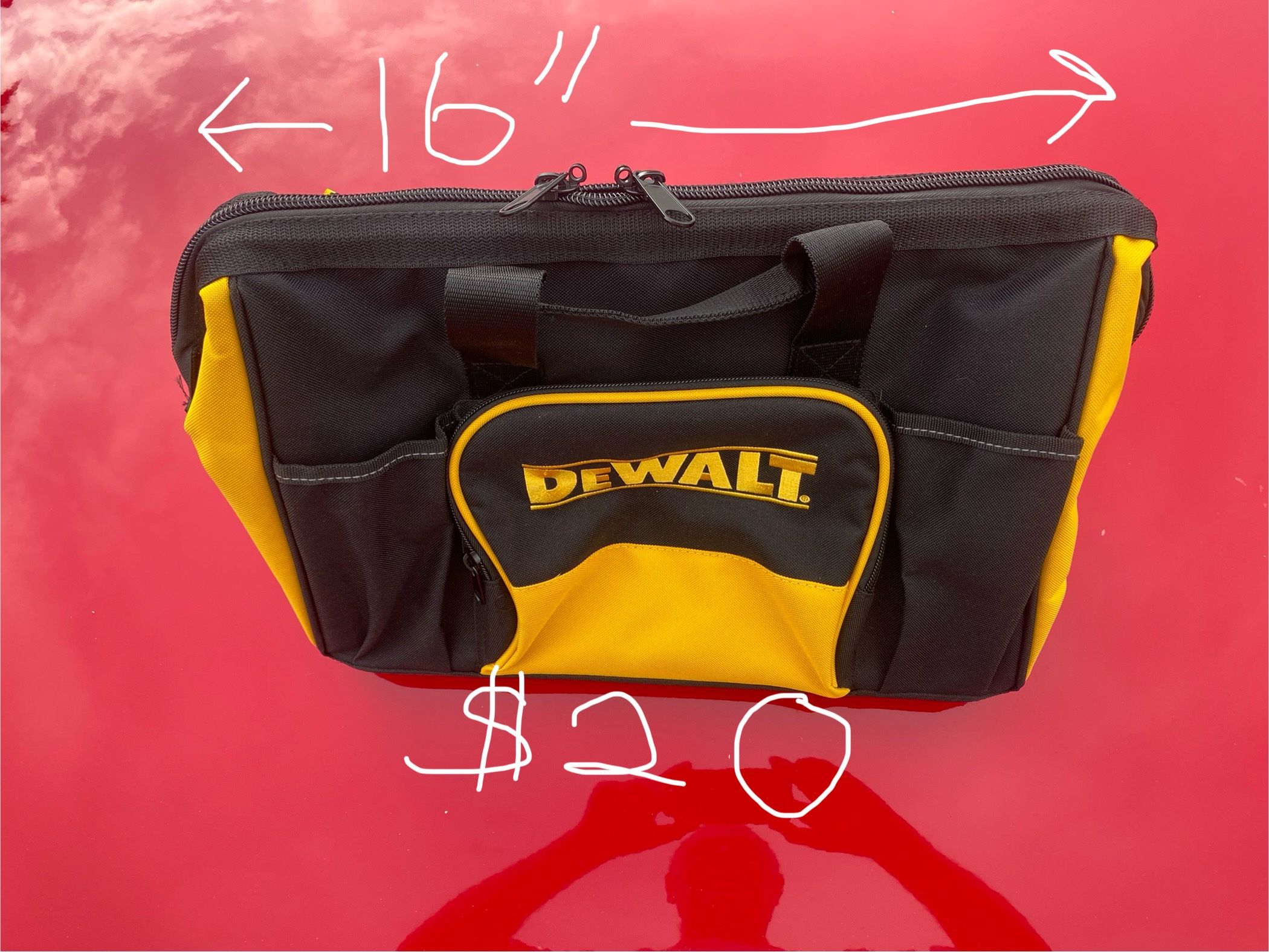 Brand New Dewalt 16”  W/ Front Zip Pocket & Sid Pockets & Interior Tool Strap Holders 